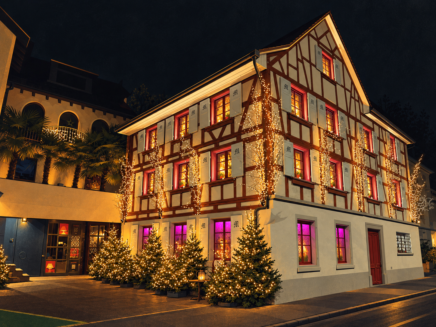 Twent's cocktail bar and cigar lounge building at night