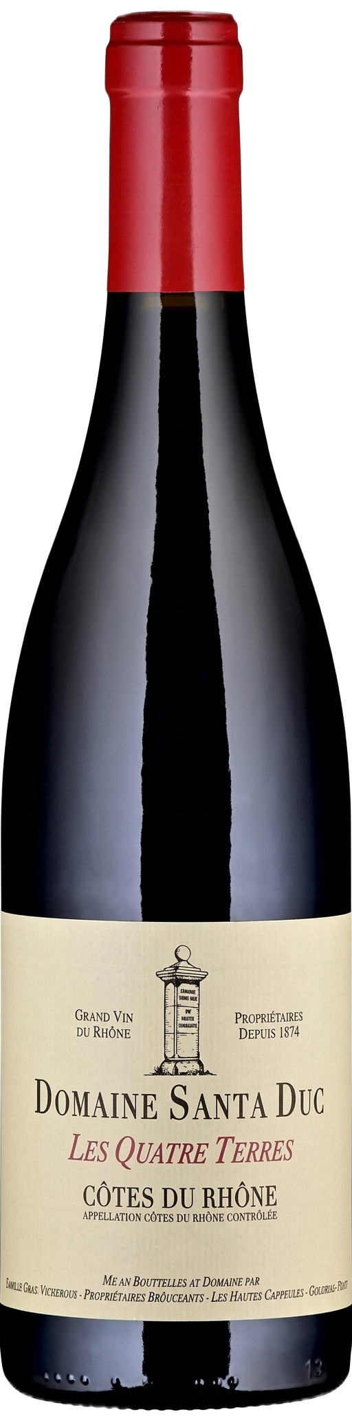 Santa Duc Côtes du Rhône ‘Les Quatre Terres’ AOC bottle from the supplied wine selection