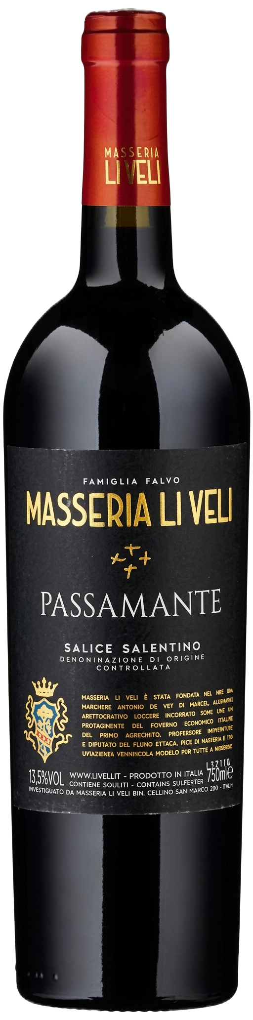 Masseria Li Veli Salice Salentino ‘Passamante’ DOC bottle from the supplied wine selection